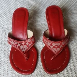 Vintage Red Coach Sandals w/ Signature Fabric